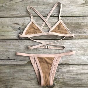 Naked Intersection Nude Strappy suede Bikini Set